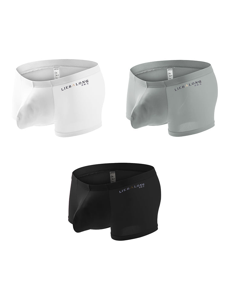 3 Pack Men's Breathable Ice Silk Double-Layered Big Pouch Sexy Boxer Briefs