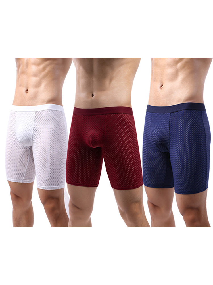 3 Pack Men’s Anti-chafing Mesh Long Boxer Briefs