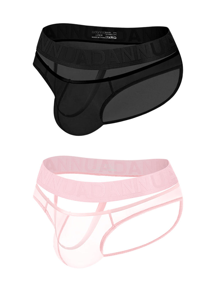 2 Pack Men's Stretch Solid Color Sexy Crotch Single-Layer Briefs