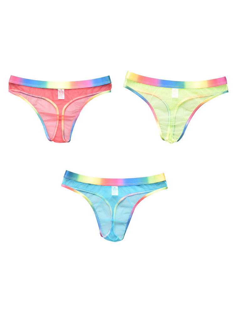 3-pack Men's Rainbow Trim Sheer Mesh Thong
