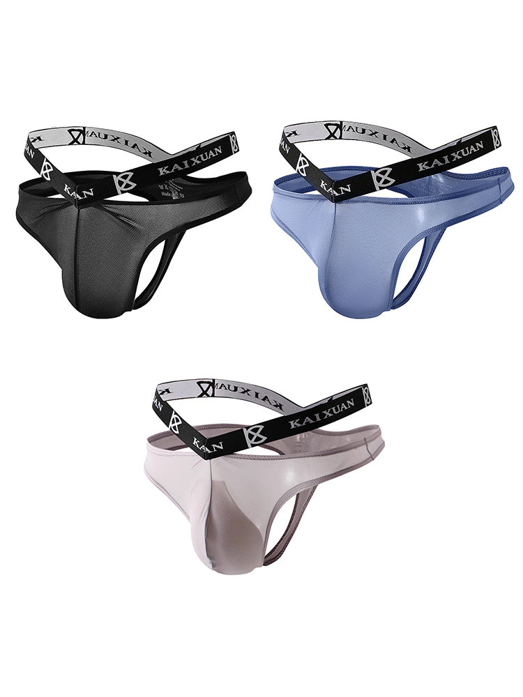 3 Pack Men's Sexy Ice Silk Mesh Breathable Erotic Thong & Strings