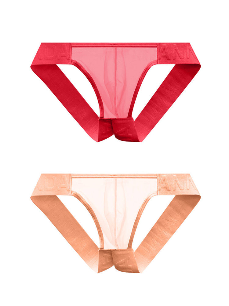 2 Pack Men's Sheer No-Waistband Jockstrap with Textured Pattern