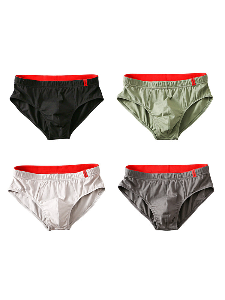 4 Pack Men's Solid Color Cotton Low-Rise Seamless Comfort Briefs