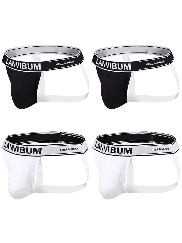 4 Pack Men's Mid-Rise Sexy Comfortable Cotton Jockstrap