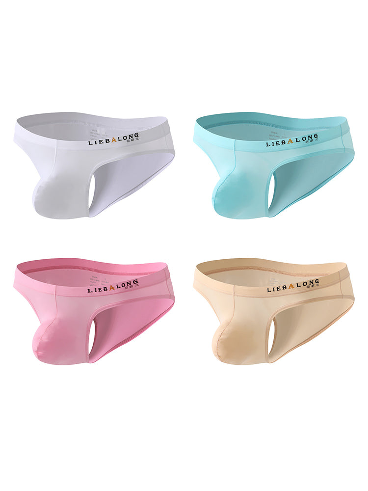 4 Pack Men's Ice Silk Low-Rise Big Pouch Sexy Comfortable Bikini