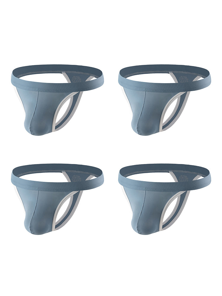 4 Pack Men's Mid-Rise Summer Ice Silk Mesh Thongs