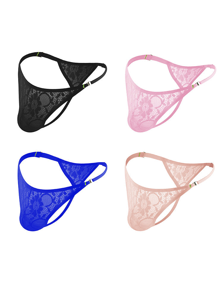 4-pack Men's Lace Side Buttoned Thongs