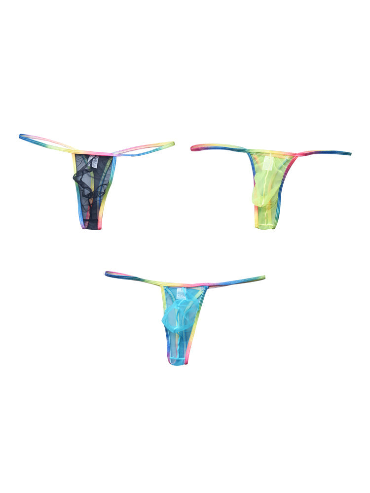 3-pack Men's Sexy Rainbow Transparent Convex Pouch Breathable Thong