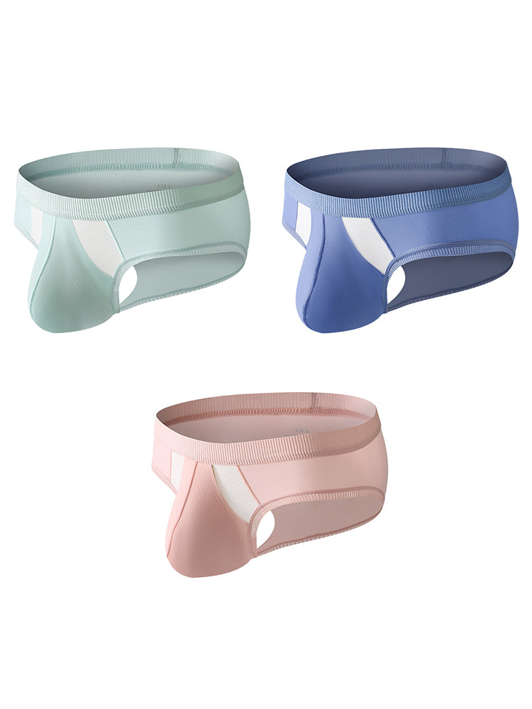 3 Pack Men's Low-Rise Ice Silk High-Stretch U-Convex Large Pouch Briefs