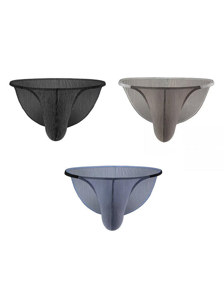 3 Pack Men's Low Rise Striped Camisole Briefs with Raised Pockets