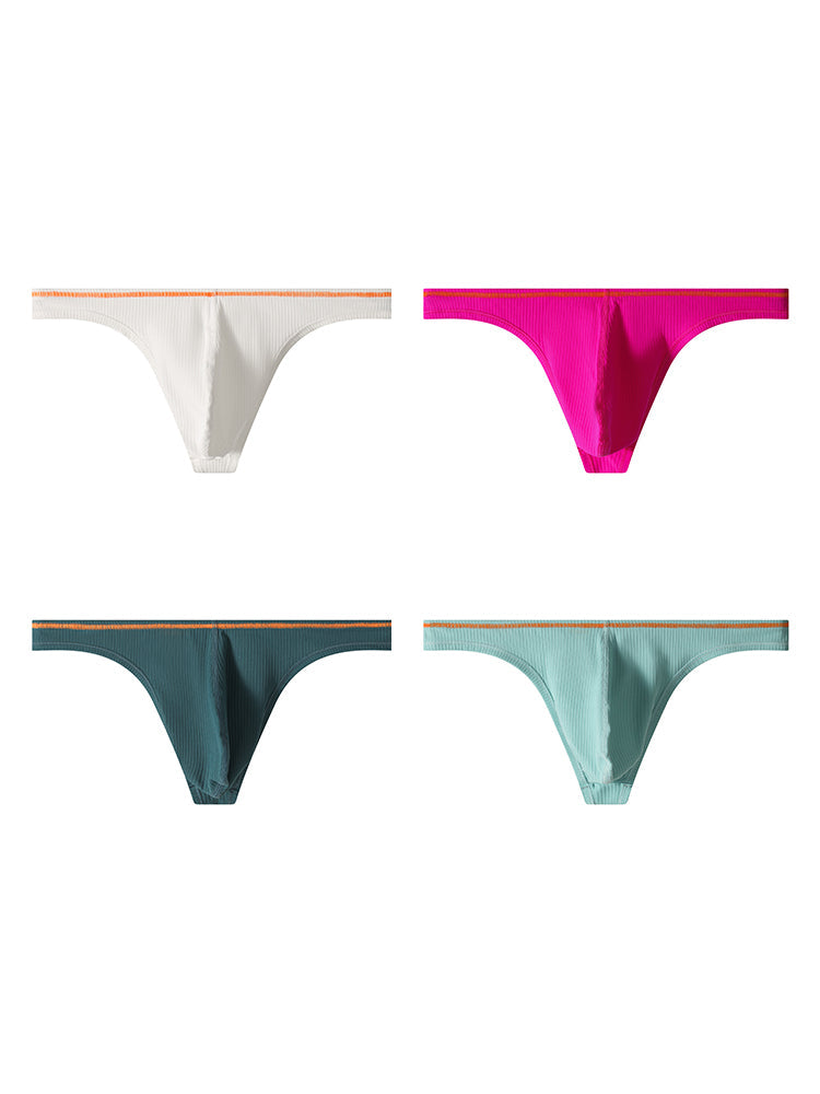 4 Pack Men's Low-Rise Solid Thongs with Reinforced Edging