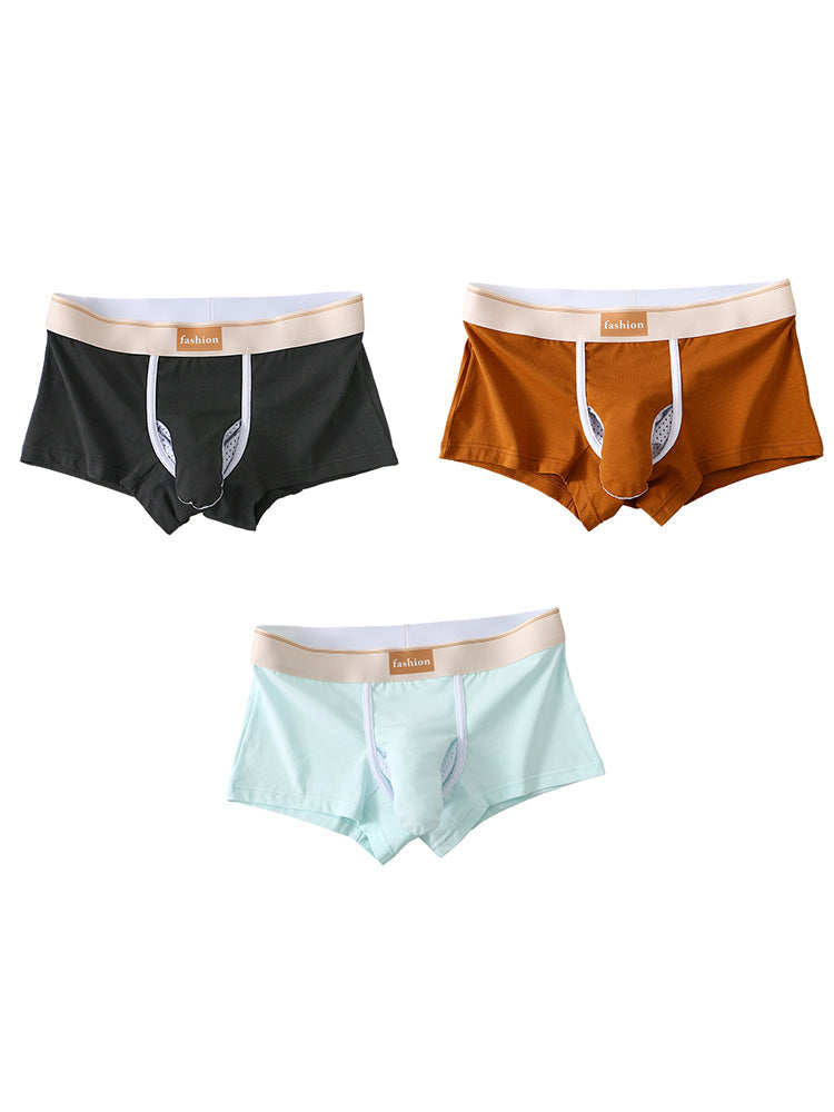 3 Pack Men's Elephant Trunk Separate Cotton Sexy Mid-Rise Solid Color Trunks