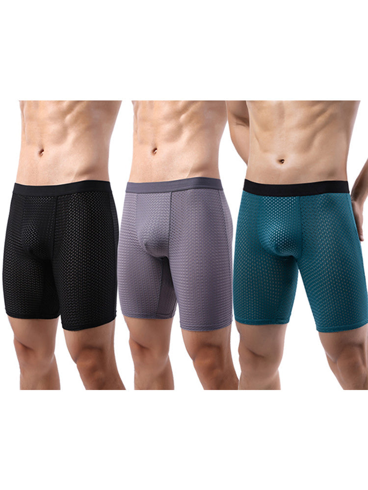 3 Pack Men’s Anti-chafing Mesh Long Boxer Briefs