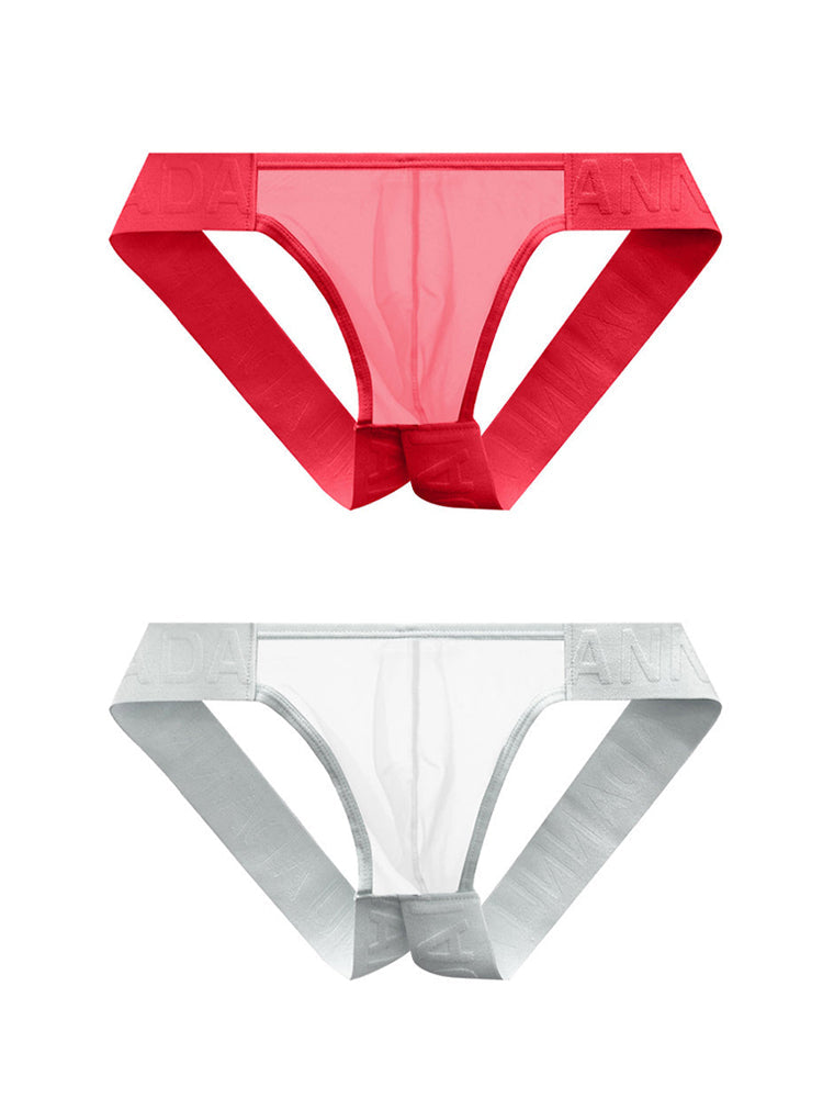 2 Pack Men's Sheer No-Waistband Jockstrap with Textured Pattern