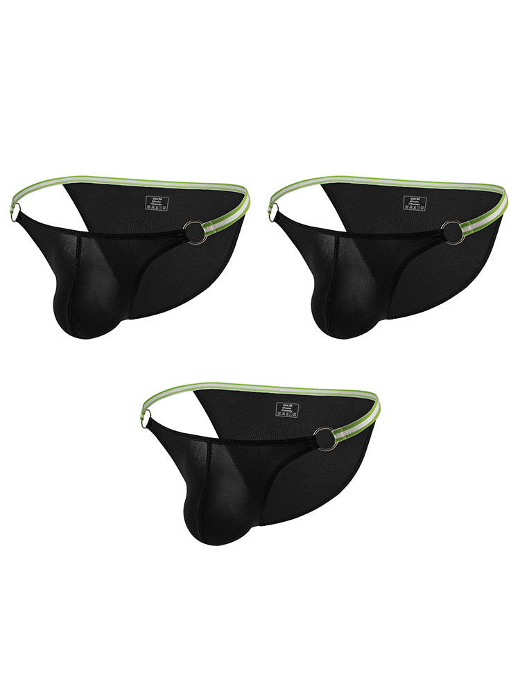3 Pack Men's Sexy Low-Rise Bikini with Metal Ring