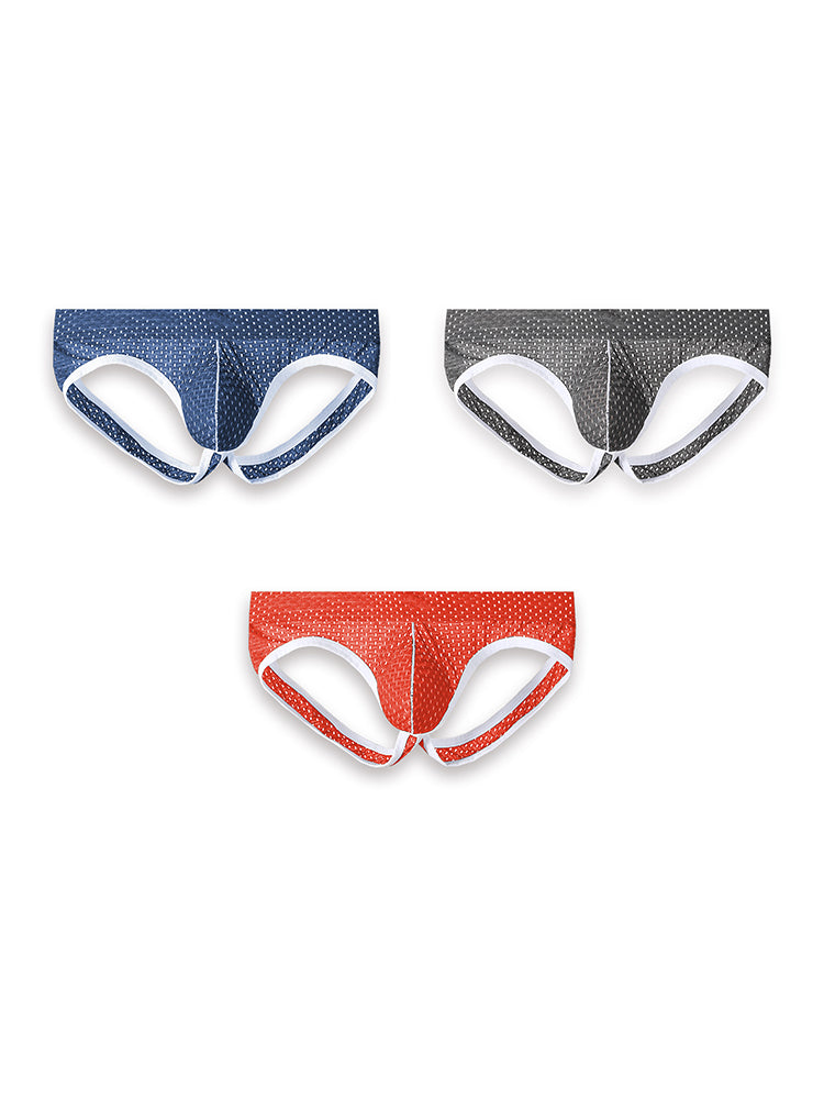 3 Pack Men's Breathable Mesh Ice Silk Sexy Stretch Fit Jockstrap