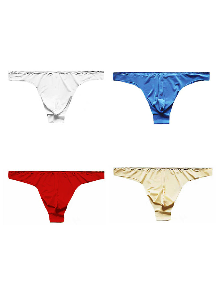 4 Pack Men's Seamless Ice Silk Sports Sexy Solid Color Thong & Strings