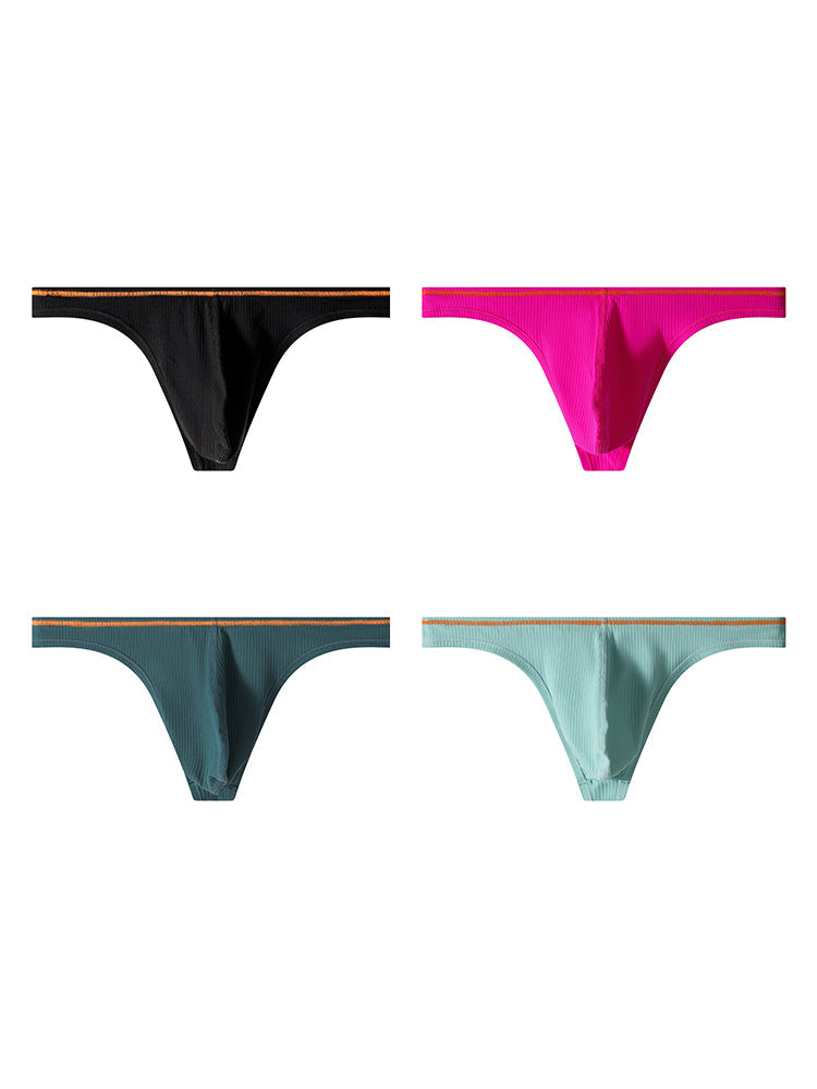 4 Pack Men's Low-Rise Solid Thongs with Reinforced Edging