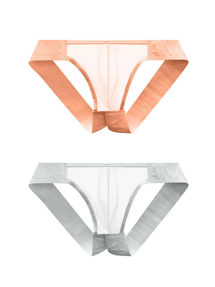 2 Pack Men's Sheer No-Waistband Jockstrap with Textured Pattern