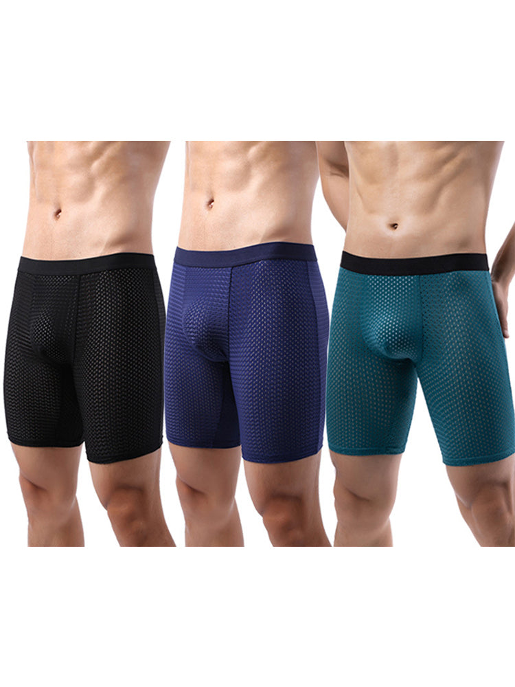 3 Pack Men’s Anti-chafing Mesh Long Boxer Briefs