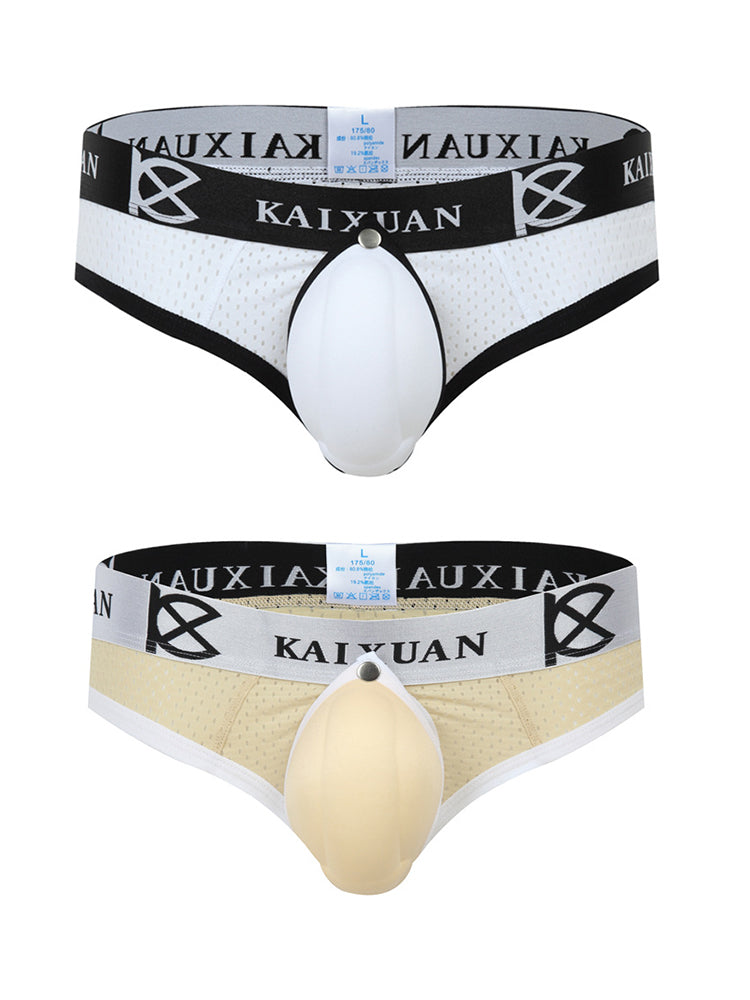 2 Pack Men's Breathable Mesh Removable U-Shaped Pocket Thongs