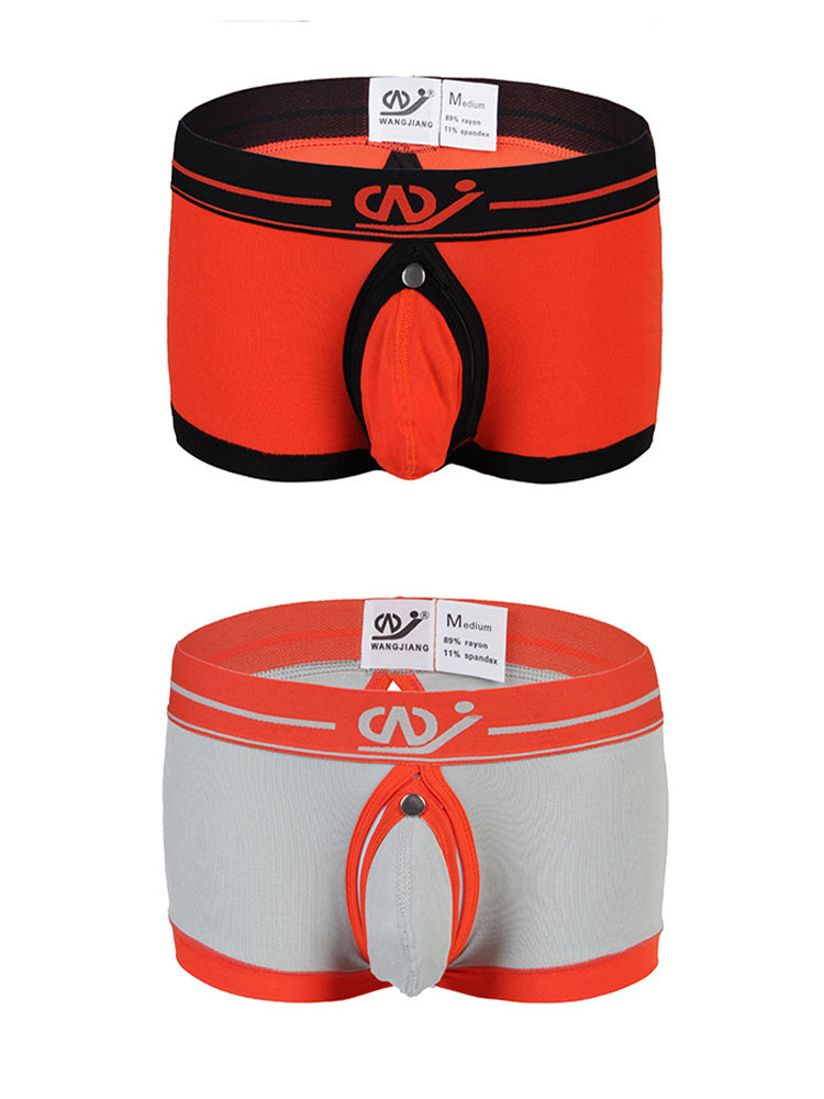 2 Pack Men's Large Pouch Back Opening Sexy Trunks