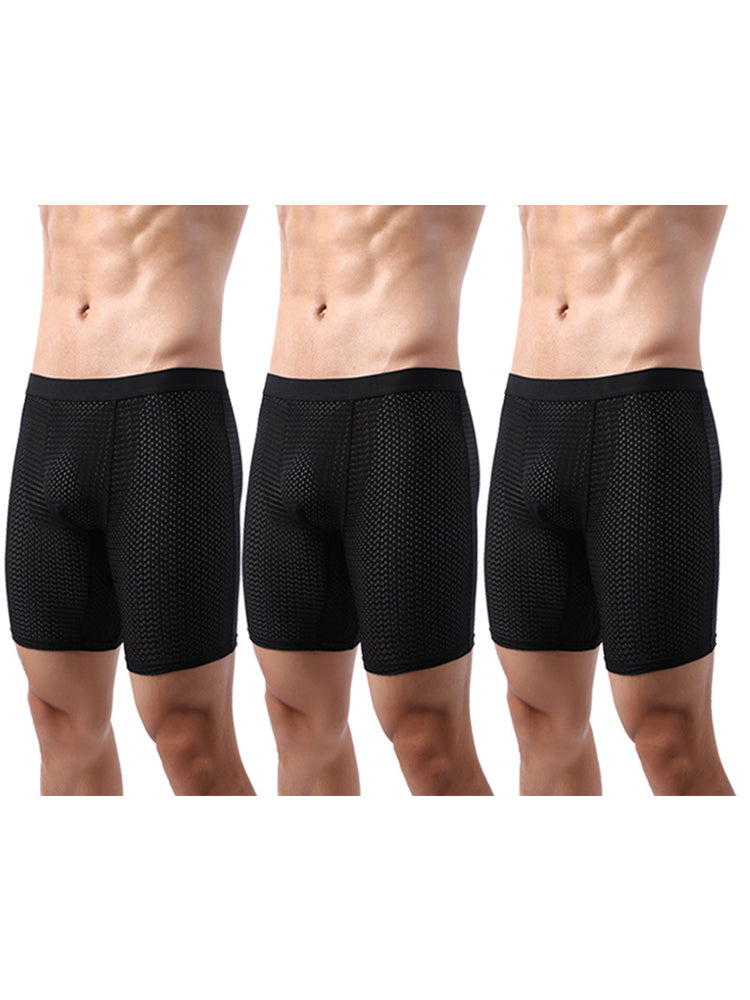 3 Pack Men’s Anti-chafing Mesh Long Boxer Briefs