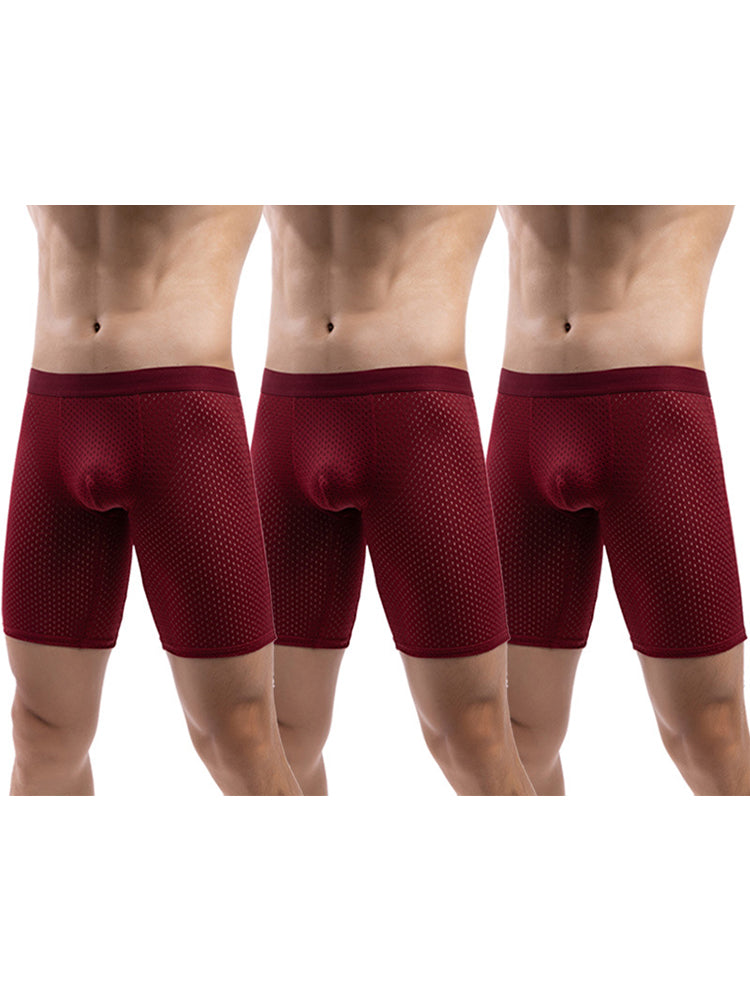 3 Pack Men’s Anti-chafing Mesh Long Boxer Briefs