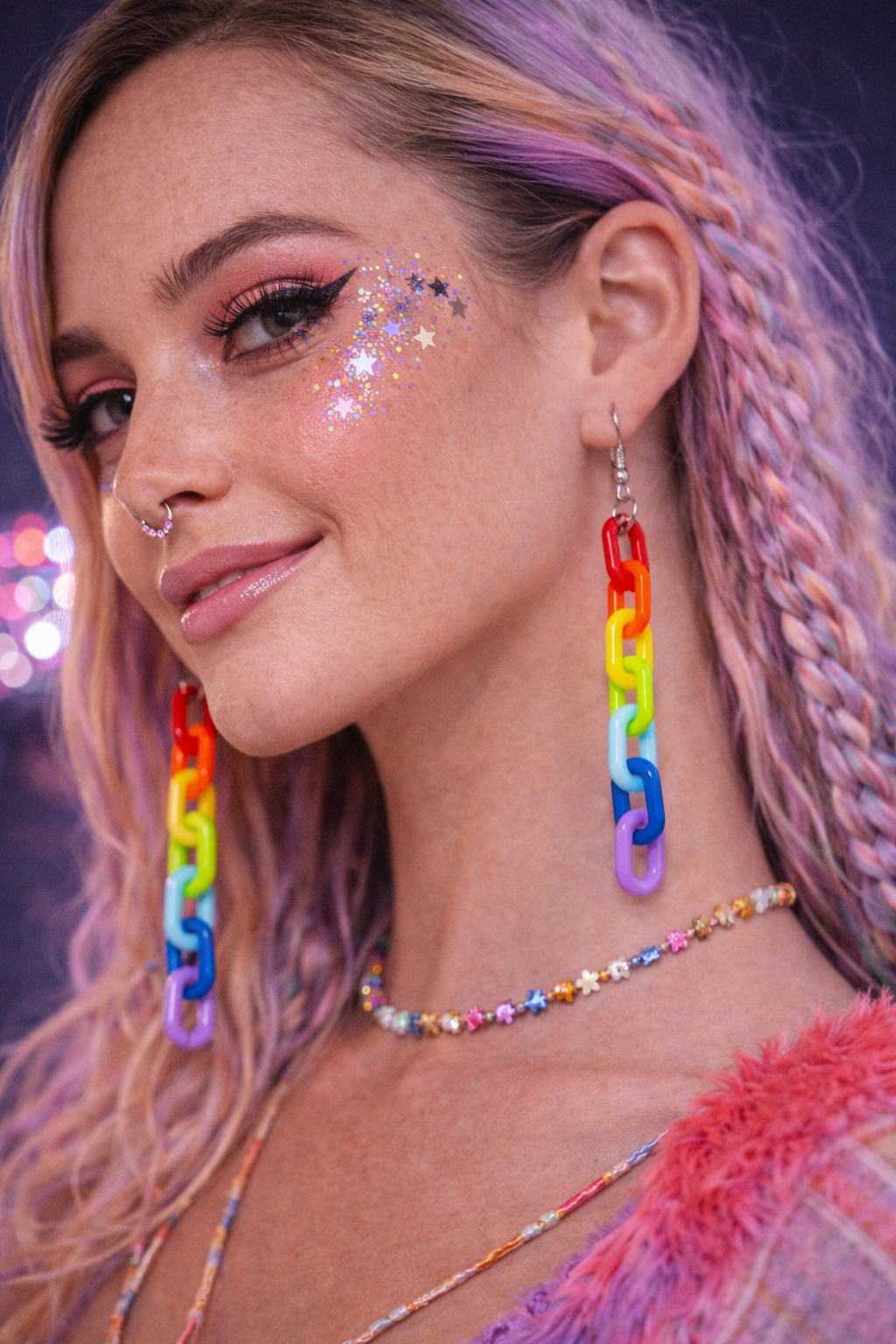 Rainbow Chain Drop Earrings