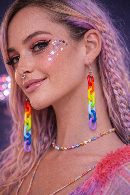 Rainbow Chain Drop Earrings