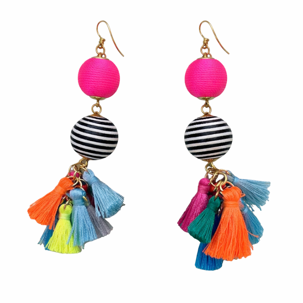 Rainbow Tassel Statement Earrings