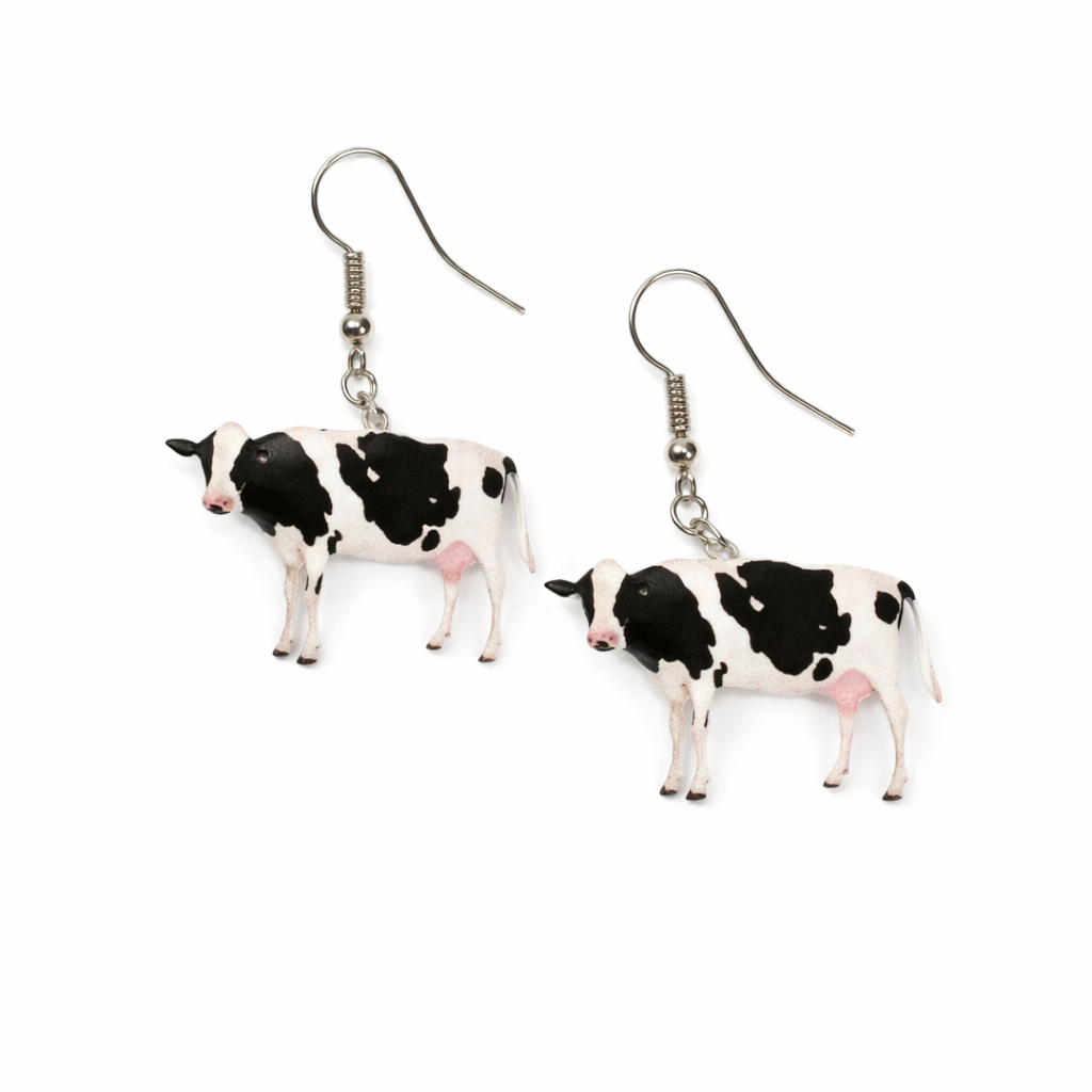 Black & White Cow Print Drop Earrings