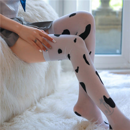 Cow Print Thigh High Stockings