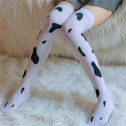 Cow Print Thigh High Stockings