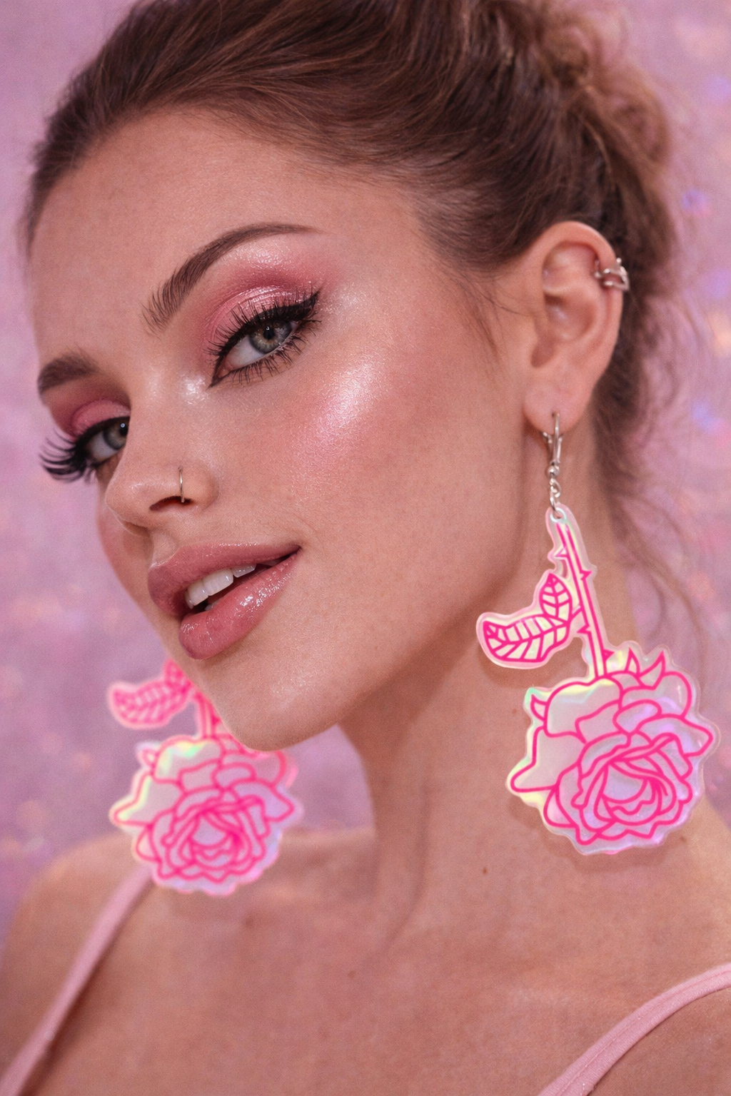 Iridescent Rose Drop Earrings