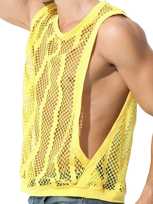 Men's Casual Hollow Out Sexy Tank Top - Yellow