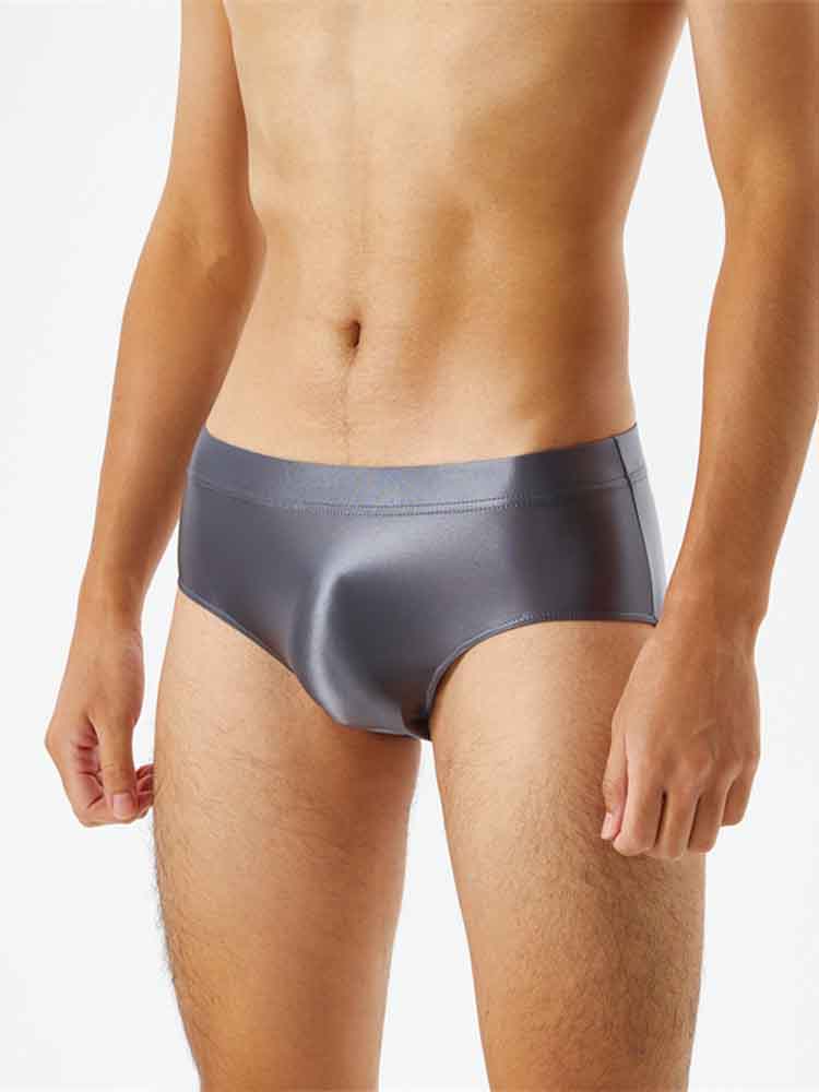 Men's Solid Color Glossy Elastic Briefs