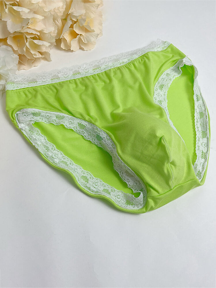 Men's Sexy Solid-Color Lace-Trim Comfortable Briefs