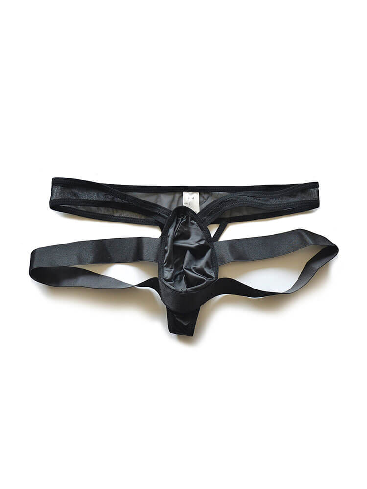 D.M Men's Low-Rise Sexy Transparent Mesh Double Thong