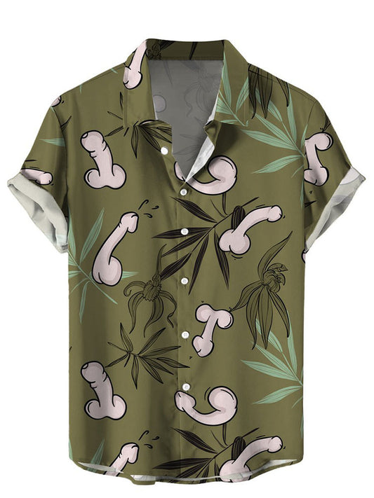 Men's Fun Penis Plants Print Short Sleeve Shirt