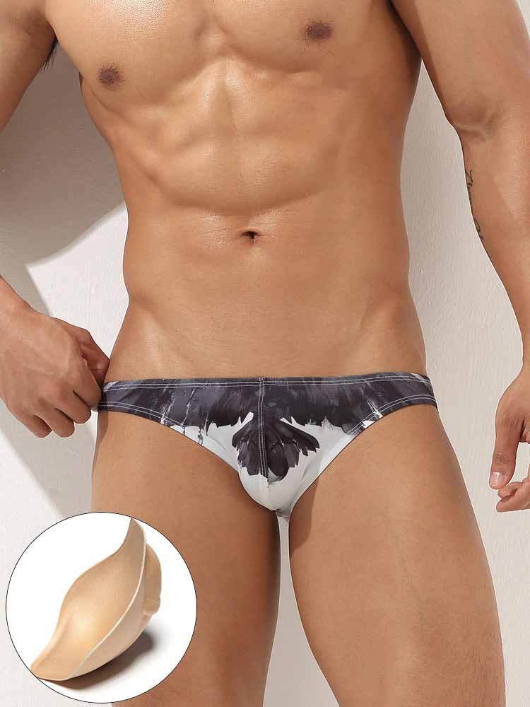 Men's Ice Silk Ultra Thin Print Tight Swim Briefs