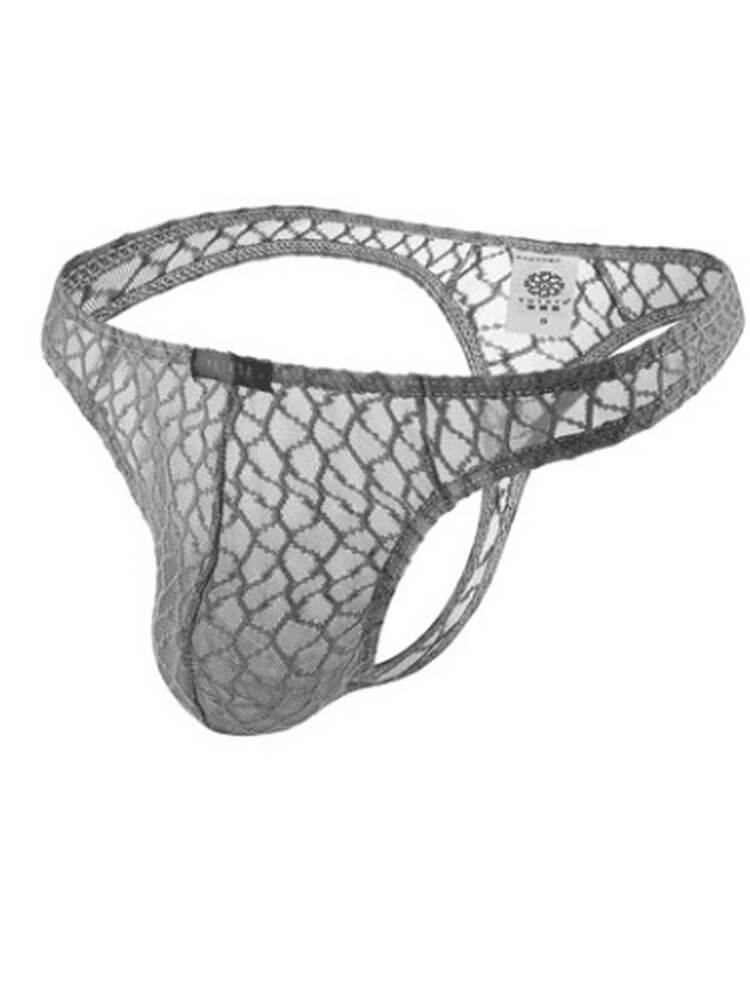 Men's Sexy Transparent Lace Mesh Solid Color Thong