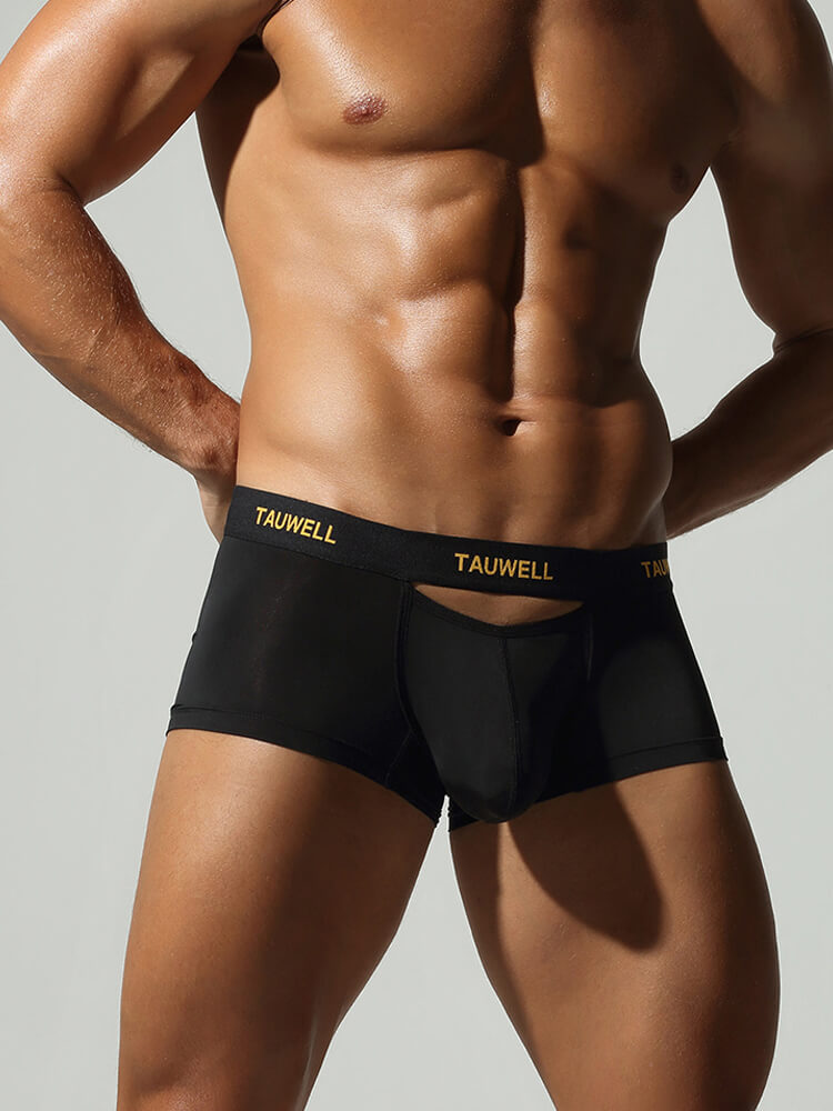 Men's Letter Pattern Belt Front Hollow Boxer Briefs