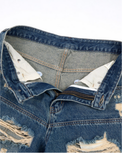 Distressed Patchwork Denim Shorts