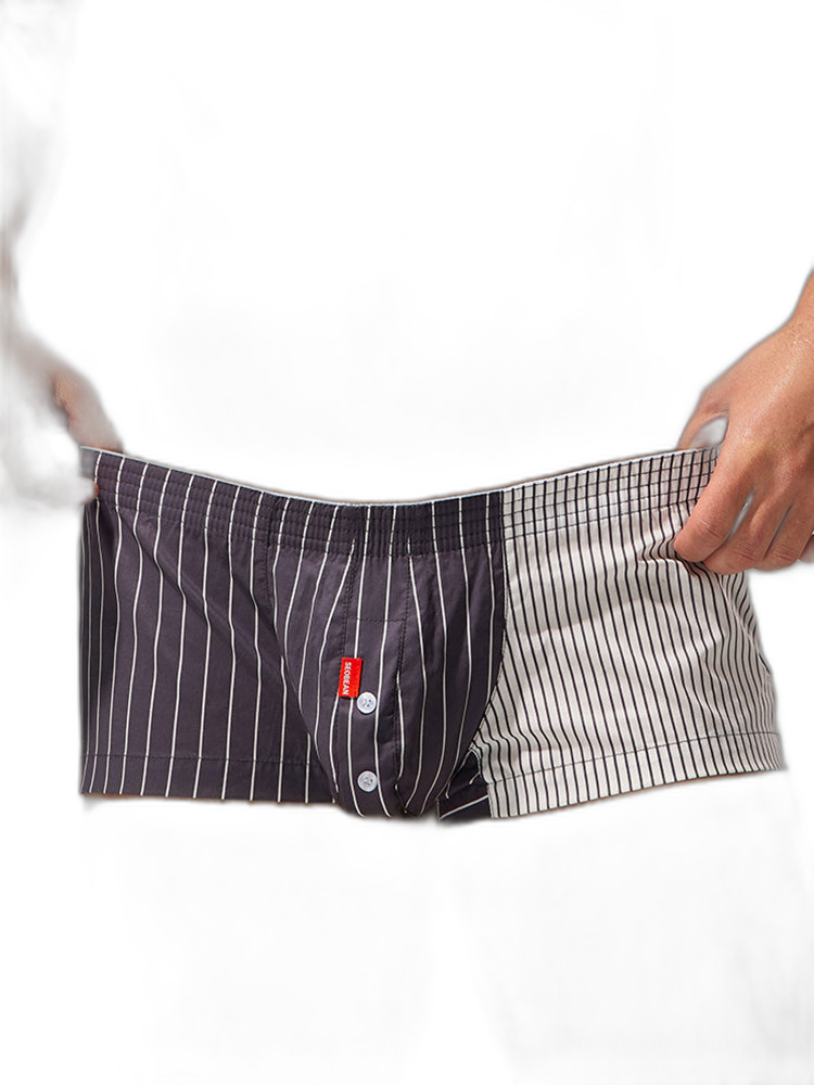 2 Pack Men's Fashionable Cotton Lounge Shorts with Stripe Patchwork