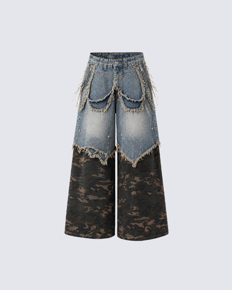 KIIKIO Vintage-Style Patchwork Raw-Edge Trousers
