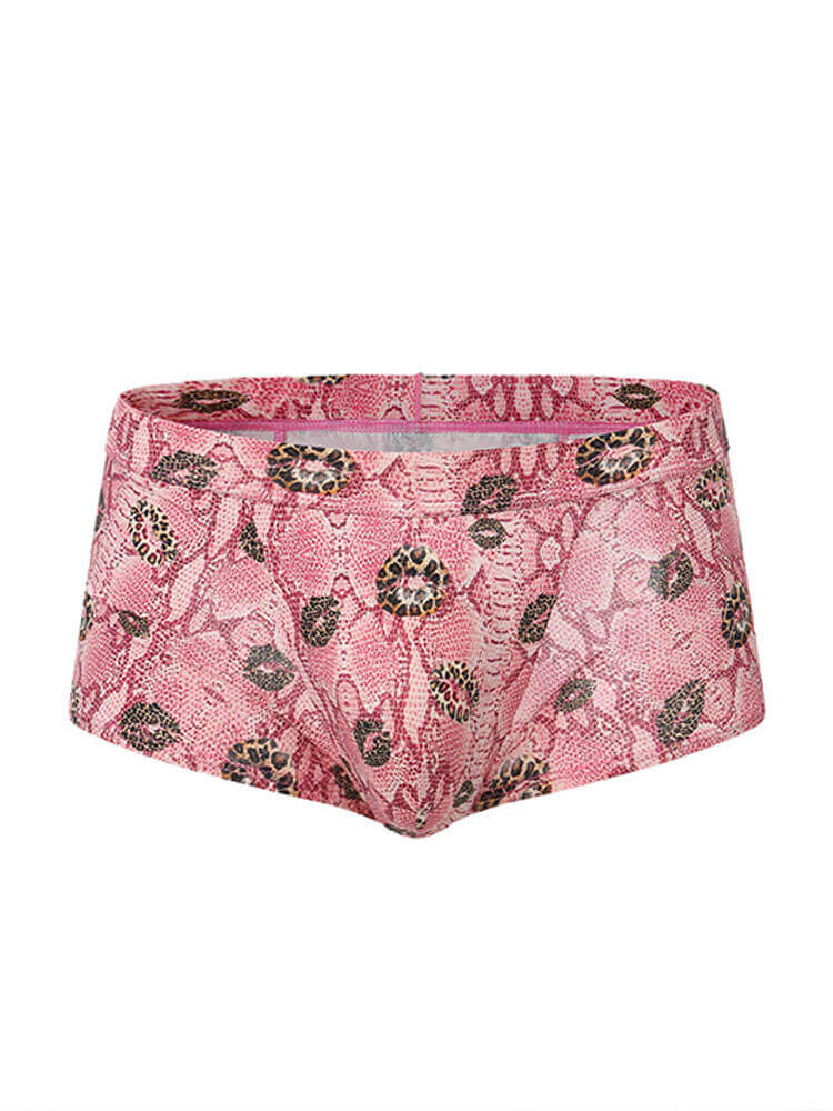 Men's Red Lip Open-Back Leopard Print Boxer Briefs