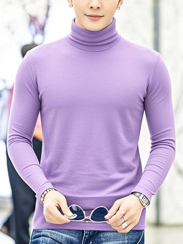 Men's Elastic Slim High Collar Solid Bottoming Shirt