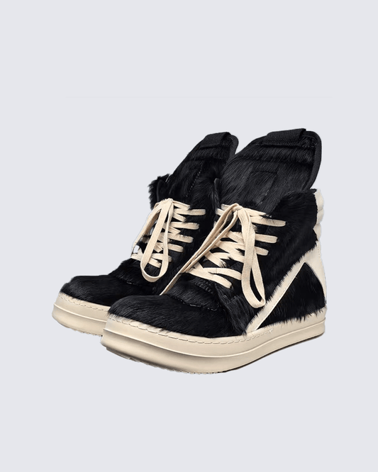 Faux Fur Contrast Lace-Up High Top Sneakers