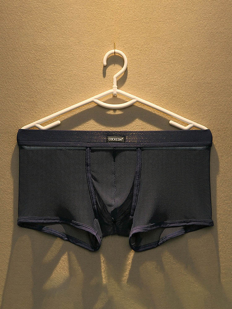 Men's Mesh Solid Color U-Convex Pouch Boxer Briefs
